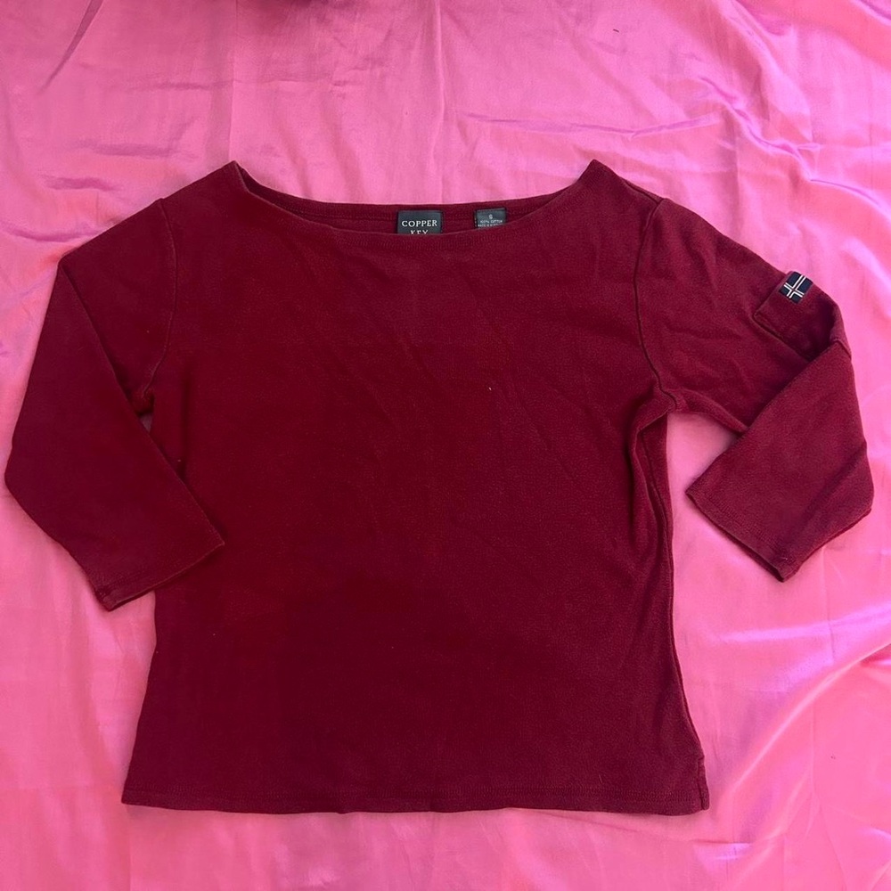Women's Red 3/4 quarter sleeve Top copper key